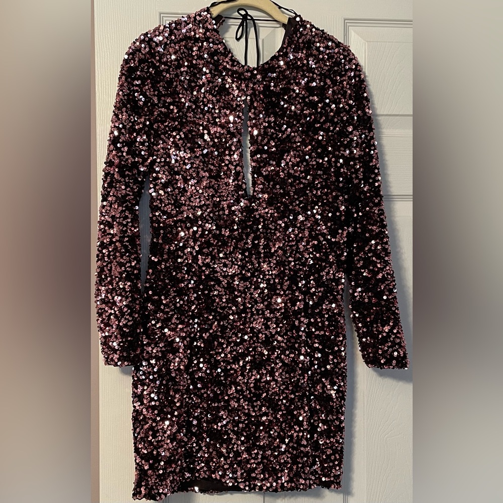 Zara Velvet Black Mini Dress w/Pink Sequins NWT.